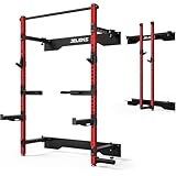 Top 10 Best Wall Mount Squat Racks for Your Home Gym Setup 2 Folding Squat Rack, Wall Mounted Power Rack for Home Gym, Space Saving Multi-Functional Power Cage with Attachments (Red, SF01 Squat Rack)