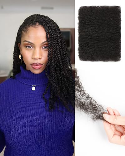 Extensiones de cabello humano rizado afro a granel, 50 cm, paquetes de 50 g, cabello trenzado natural real para reparación de rastas, trenzas y trenzas (negro natural, 1 unidad)