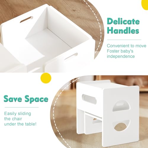 FUNLIO Höhenverstellbarer Montessori Tisch und Stuhl Set für Alter 1-3, Massivholz Kleinkind, Entwöhnung Baby Tisch Stuhl Set für Essen/Spielen/Lesen, einfach zu montieren – Weiß