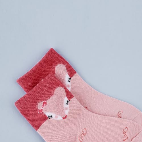 Image of Pink Socks for Girls, Calf length, Soft Pure Cotton, Lightweight & Breathable, 1 to 9 Years, Pack of 5, Designer socks, Gift Option