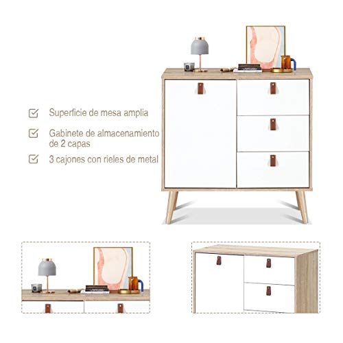 COSTWAY-Aparador-con-Cajones-Armario-Gabinete-Consola-de-Madera-Mueble-Multiuso-para-Salon-Cocina-Entrada-Oficina-Natural