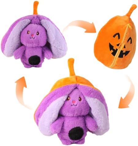 Halloween Reversible Plush Toy - Cute Pumpkin to Bunny Stuffed Animal, Zipper Transformation, Soft for Kids, Girls, Boys, Girlfriends (Pumpkin Bunny)