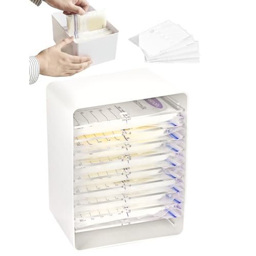 Breastmilk Freezer Storage Container with Separator Boards, 9 Pieces Adjustable Dividers Flat Freeze Breast Milkies Bags in Organizer Bins to Save Refrigerator Cabinet Space | Fit 3 4 5 6oz - White