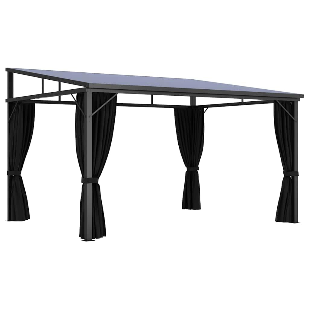 Altana z Zasłonami 405 x 294 x 244 cm Antracytowa | Konstrukcja Aluminiowo-Stalowa, Dach PCV, Na Grilla i Spotkania Rodzinne