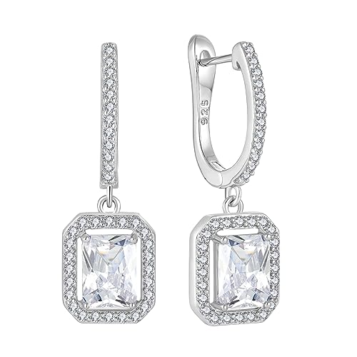Women's Solitaire Dangle Drop Earrings 925 Sterling Silver Pure Square Huggie Earrings Hoop Dangle Drop Earrings Jewelry Gift