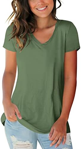 Womens Summer Tops Solid Color V Neck Short Sleeve Basic Tee Shirts