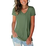 Womens Summer Tops Solid Color V Neck Short Sleeve Basic Tee Shirts