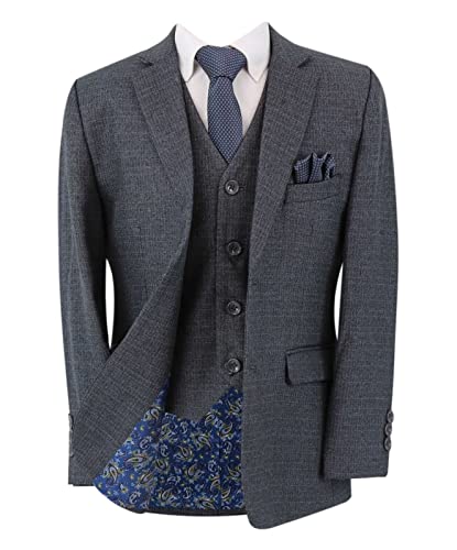 Costume garçon en tweed gris anthracite coupe ajustée 3 pièces pour mariage
