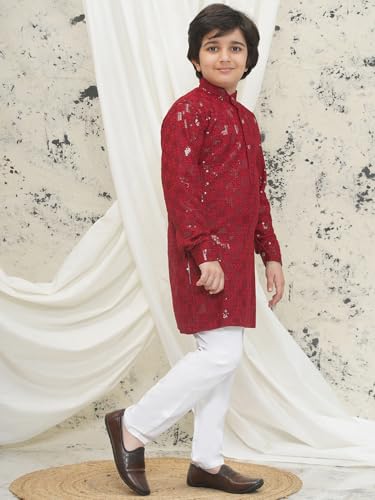 Image of AJ DEZINES Kids Kurta Pajama Set For Boys | Embroidery Chikankari Kurta Set | Traditional & Festive Outfit | Cotton Stylish Boys Kurta Pyjama | Perfect For Festivals Wedding & Family Function