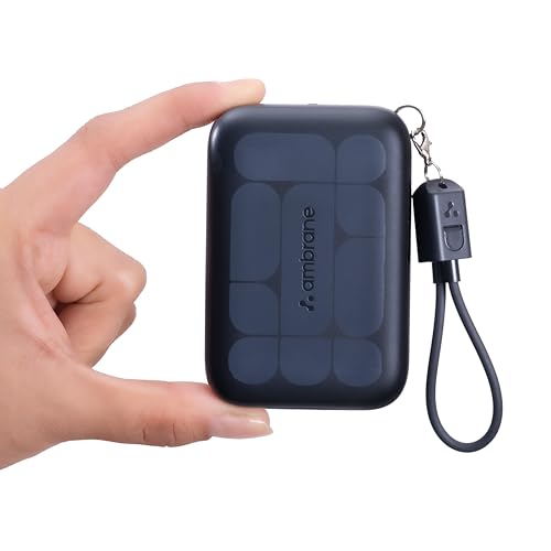 Ambrane Mini Size 10000mAh Powerbank, Very Small Size - Perfect for Hands, Pockets, Bags, in-Built Type C Cable, 22.5W Fast Charging, for iPhone,...