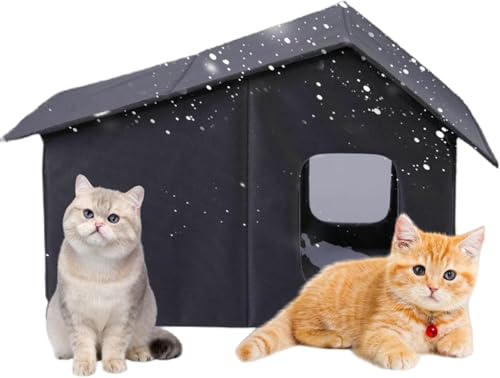 VoyageView猫と犬のための屋外用キャットハウス、冬の屋外活動のための防寒性と防風性、猫と犬専用 (ブラック)