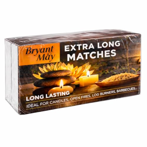 Pack of 2 Extra - Bryant & May Extra Long Matches 94mm Safety Matchsticks for Candles Fireplaces BBQ Gas Cookers Wood Burners Camping & Emergency Use FSC Wooden Long Matches