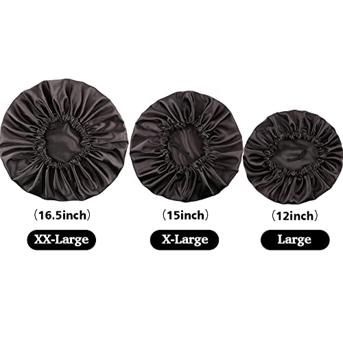 Image of Stain Bonnet Silk Sleep Cap Adjustable Satin Cap for Night Sleeping Hair Bonnet Reversible Double Layer
