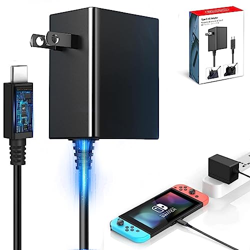 Accesorios Nintendo, Video Games RAMSPIT 1.8M Cargador para Nintendo Switch,Carga Rápida AC Adaptador Dual Voltaje 45W 15V 2.6 A,Compatible Modo Portátil/Dock/TV/NS/Switch OLED/Otros...