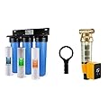 iSpring Whole House Water Filter System & WSP50ARB Spin Down Sediment Water Filter, Reusable with Touch-Screen Auto Flushing Module and Built-in Housing Scraper, Brass Top Clear Housing, 50 Micron
