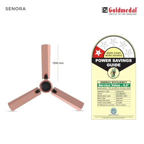 Image of Goldmedal Senora 1200 mm BEE Certified Star Rated Decorative Ceiling Fan | Anti Dust| High Air Delivery| High RPM |2 years Warranty (Rose Gold)