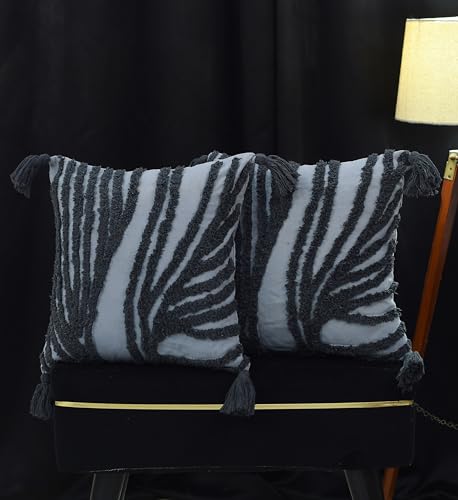 Image of TIB Premium Boho Decorative Throw Cushion Covers, 16 x 16 cm, Set of 2, Cotton. (Grey Waves)