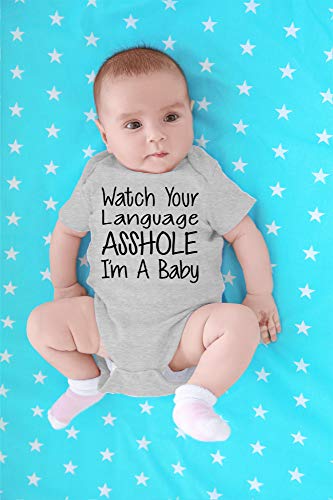 Cbtwear Watch Your Language I'm A Baby Funny Romper Cute Novelty Infant One-Piece Baby Bodysuit (6 Months, Heather Grey) #TOP3
