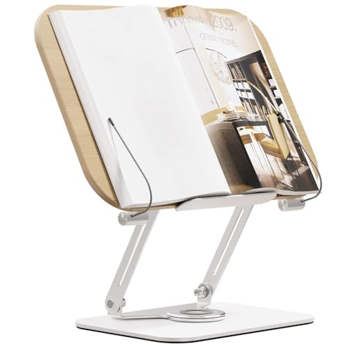 Book Stand for Reading AZONEE Adjustable Holder with 360 Rotating Base & Page Clips Foldable Book Display Book Holders for Reading Hands Free for Kitchen Home Office Tablet