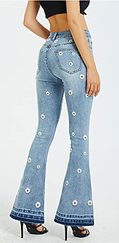 CHARTOU Women's Trendy Stretch Distressed Embroidered Wide Leg Denim Jeans Bell Bottom Flare Pants3