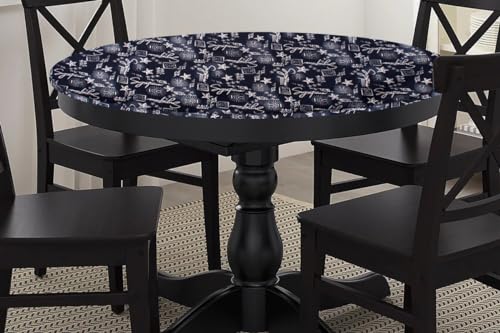 Image of The Furnishing Tree Round Elastic Fitted Dining Table Cover WxL 36x36 Inches Self Pattern Blue
