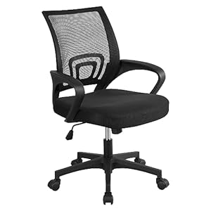 Yaheetech Mid-Back Mesh Office Chair Adjustable Ergonomic Computer Task Chair Swivel Rolling with Lumbar Support Armrest for Home Office Work Study, Black