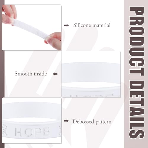 White Ribbon Silicone Bracelets White Awareness Silicone Wristband for Lung Cancer Bone Cancer Awareness4