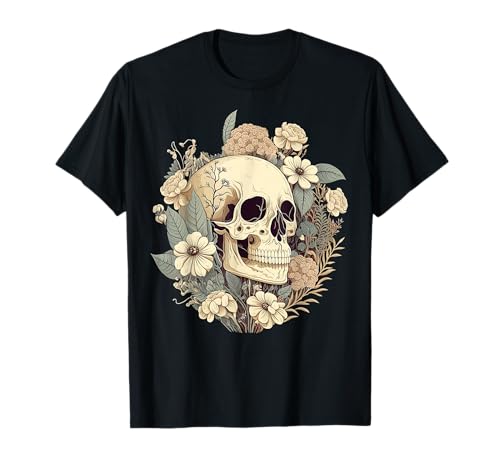 Cute Cottagecore Floral Skull Aesthetic Girls Women Graphic T-Shirt