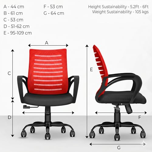 Image of Ergonomic 360 Swivel Office Chair for Home & Office Work with Back Support |Tilting & Height Adjustable Mechanism | Revolving Computer Chair for Home Study Use (Red)
