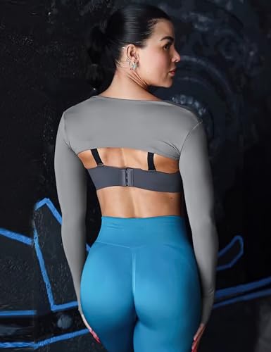 Image of YEOREO Women Crop Top Long Sleeve Bolero Open Front Workout Cropped Shirts Sports Shrug
