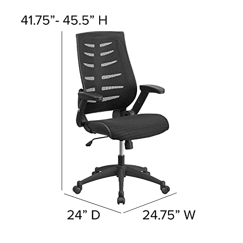 Flash Furniture Kale High Back Designer Black Mesh Executive Swivel Ergonomic Office Chair with Height Adjustable Flip-Up Arms