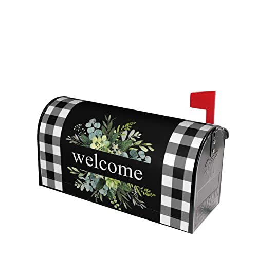 Hodmadod Spring Welcome Mailbox Covers Magnetic 21X19 Inch Farmhouse Wreath Mailbox Covers Unique Country Buffalo Plaid Mail Wraps Decor Waterproof Post Box Cover For Garden Yard Home Decorations #TOP1