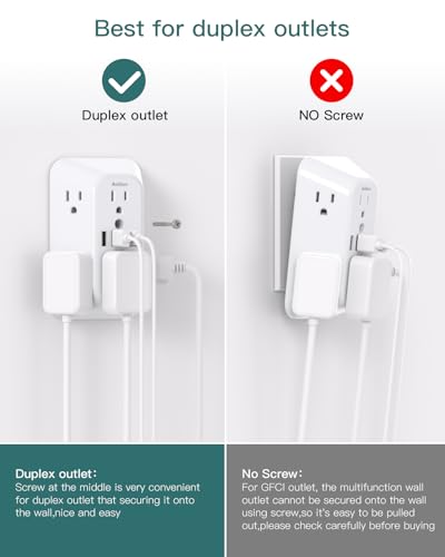 Image of Addtam 6-Outlet Extender Surge Protector, Multi Plug Wall Outlet with 4 USB Wall Charger(2 USB C Ports), Plug Extension Outlet with 1800J, Outlet Splitter Power Strip for Home Office, 2 Pack, White