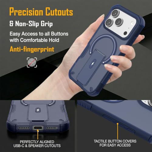 Image of ZAP CASE Matte Kickstand Case for iPhone 17 Pro | Magsafe Compatible | Premium Polycarbonate Back + Flexible TPU Bumper | Foldable Stand | Military-Grade Drop Protection | Anti-Fingerprint | Blue