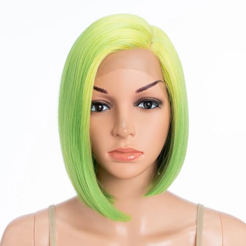 Début Lace Front Wigs for Black Women Bob Wigs for White Women Synthetic Hair 9.5" 120g Green Straight Swiss Lace Heat Resistant Fibers Half Hand Tied (9.5 Inches