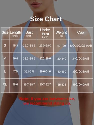 Image of YEOREO Women Halter Sports Bra Light Support V Neck Padded Strappy Open Back Workout Gym Tops