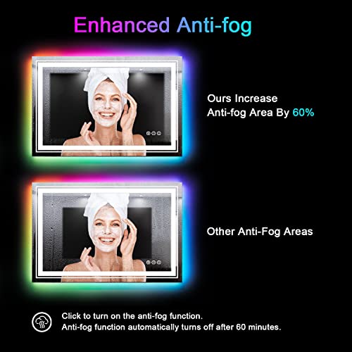 LED Mirror for Bathroom, 40"X32" with 8 RGB Backlit +3 Front Lit (Adjustable Individually), Anti-Fog, Lighted Bathroom Vanity Mirror for Wall, Shatterproof, Memory Function, Tempered Glass