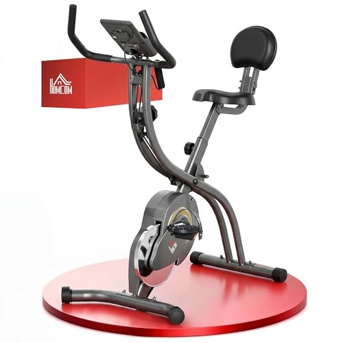 HOMCOM Heimtrainer, X-Bike, 2-in-1 Fahrradtrainer 6 kg Schwungrad, Trimmrad mit 16 stufig einstellbarem Magnetwiderstand und 1 Paar Spannseil, Stahl, Schwarz+Grau, 51 x 97 x 115 cm