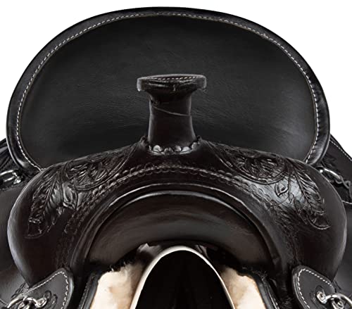 Acerugs Size 15” 16” 17” 18” Short Skirt Western Gaited Horse Saddle Tack Set Trail Endurance Comfy Seat Premium Leather (Black, 17") #TOP7
