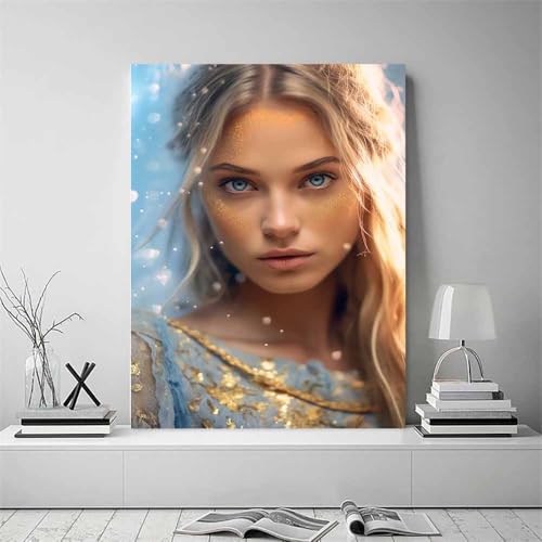 Décoration murale vintage portrait féminin affiche toile bleu clair - 2
