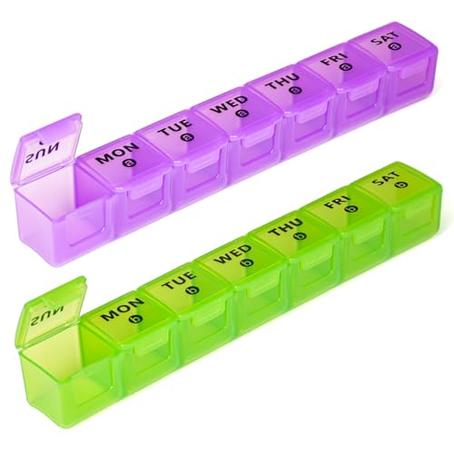 Image of 2-Pack Large Weekly Pill Organizer,Vitamin Pill Box Organizer 7 Day with Big Compartments, Am Pm Pill case for Travel,XL Medicine Organizer 14 Day for Fish Oils, Vitamin Holder Supplement