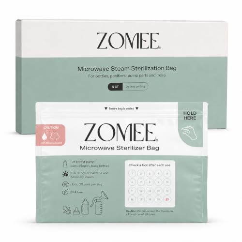 Image of Zomee Microwave Steam Sterilizer Bags | Eliminates 99.9% of Germs and Bacteria Disinfects Most Breast Pump Accessories 5 Bags