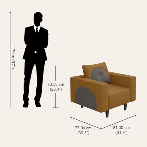 Image of Interio by Godrej Sofa Cresco 1-Seater Fabric Sofa for Living Room, 3-Years Warranty, Solid Wood (Camel and Taupe)