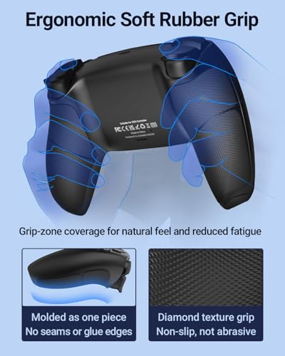 Coque PS5 grip silicone arrière noire texture diamant CHARM FOCUS
