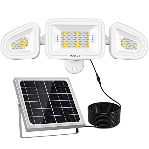 MEIHUA Solar Lights Solar Lights for Outside LED Flood Lights, IP66 Waterproof 3 Color Tempeature Wall Lights,Dusk to Dawn Solar Outdoor Lights for Garage, Yard, Patio