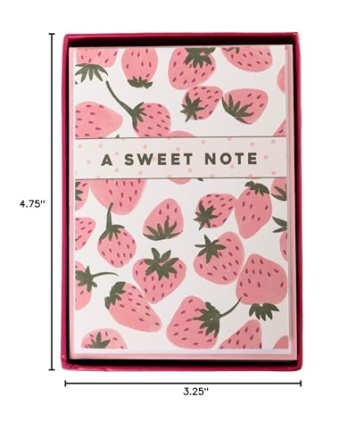 Image of Graphique Pink Strawberries Boxed Cards, 16 Pack Set, All Occasion Greeting Cards with Envelopes, Blank Inside for Personalized Notes, 3.25 inch x 4.75 inch