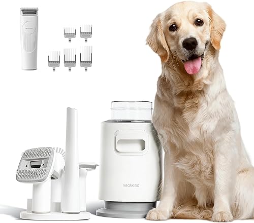 41EZP6QON3L Neakasa P0 Pro Hundeschermaschine mit Staubsauger, Profi Haustierpflegeset mit 12000 Pa Saugkraft, leise Schermaschine Hund Katze, Tierhaarentferner mit 5 Pflegewerkzeugen, neues Upgrade