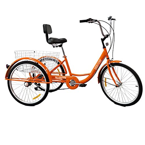 三輪自転車 24インチ大人用三輪車7速三輪自転車 ショッピングバスケット付き、ショッピング、アウトドア、ピクニック、スポーツ、サイクリング、ペダリング用