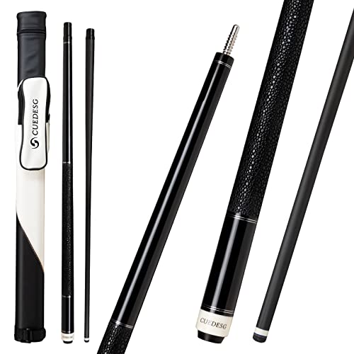 CUEDESG Carbon Fiber Pool Cue Stick 10.5mm/11.8mm/12.5mm,Low Deflection Pool Stick,Professional Cue Stick with Case… (Black_Leather Wrap_11.8mm)