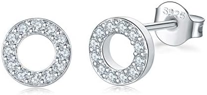 Shuxin Silver Stud Earrings for Women, 925 Sterling Silver Geometric Stud Earrings, Hypoallergenic Small Sleeper Circle Triangle Bar Studs, 8mm Silver Stud Earrings, 3 Colors in Silver/Gold/Rose Gold